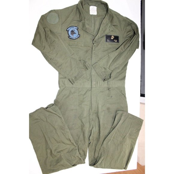 USMC US Marine Corps Olive Green OD Cotton Utility Coveralls Overalls 44 L Patch - Picture 11 of 11